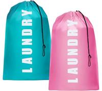 2 Pack Extra Large Laundry Bag, 61.5×90cm Foldable Storage Bag, Dirty Clothes Bags, with Drawstring Closure, Durable Rip-Stop, Convenient for Travel, Bathroom, Bedroom, Dormitory (Blue+Pink)