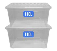 2 Pack Extra Large Plastic Storage Boxes with Lids - Sturdy & Clear Storage Boxes with Lid - Stackable Plastic Box with Lid- Nestable & Really Useful Box- 110L Capacity