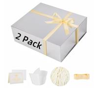 2 Pack Extra Large Silver Gift Box 17x14.5x6 inch Luxury Gift Box for Presents with Magnetic Closure Lid Collapsible,Birthday,Christmas,Contains Card, Ribbon,Tissue Paper,Shredded Paper Filler