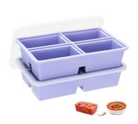 2 Pack Extra Large Soup Containers for Freezing, Silicone Cube Soup Freezer Mould with Lid, Meal Prep Soup Storage Containers, Large Ice Cube Tray for Sauce, 4-Compartment Freezer Container,Purple