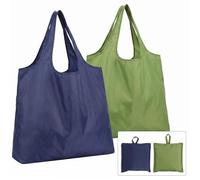 2 Pack Extra Large Waterproof Foldable Shopping Bags, 53x64cm Heavy Duty Tote Bag with Inner Pocket, 20kg Capacity Reusable Grocery Bag, Travel, Camping, Waterproof Oxford Fabric (green+blue)