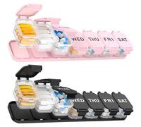 2-Pack Extra Large Weekly Pill Organizer, Travel Pill Box 7 Days, XL Vitamin Holder with 7 Detachable Compartments, Protable Medicine Organizer for Home and Travel