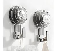 2-Pack Extra Strong Suction Hooks, Heavy Duty 62mm No-Drill Bathroom Towel Hooks with Reusable Hold, Perfect for Shower, Kitchen, Glass Tile, and Car Camping Organization (Silver)