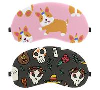 2 Pack Eye Mask, Doodled Day of The Dead Sleeping Eye Mask for Side Sleeper, Zero Eye Pressure Night Blindfold, Adjustable Sleep Cover, Completely Block Out Light Eye Shade