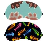 2 Pack Eye Mask, Fish Bone Pink Green Blue Orange Sleeping Eye Mask for Side Sleeper, Zero Eye Pressure Night Blindfold, Adjustable Sleep Cover, Block Out Light Eye Shade