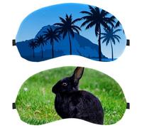 2 Pack Eye Mask for Side Sleeper, Sleeping Mask, Sleep Eye Mask, Black Wild Rabbit Hare Green Grassland Soft Eye Shade Cover for Travel, Nap, Plane, Light Blocking
