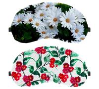 2 Pack Eye Mask, Little Red Flowers Green Leaves Sleeping Eye Mask for Side Sleeper, Zero Eye Pressure Night Blindfold, Adjustable Sleep Cover, Block Out Light Eye Shade