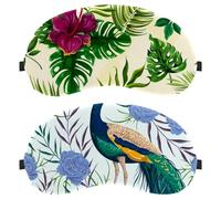 2 Pack Eye Mask, Peacock Animal Floral Sleeping Eye Mask for Side Sleeper, Zero Eye Pressure Night Blindfold, Adjustable Sleep Cover, Completely Block Out Light Eye Shade