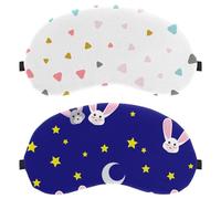 2 Pack Eye Mask, Sleep Mask for Side Sleeper, Cute Rabbits Yellow Stars Royal Blue Soft Sleeping Eye Mask for Women Men, Complete Light Blocking, Zero Pressure Night Blindfold