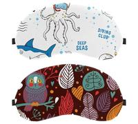 2 Pack Eye Mask, Sleep Mask for Side Sleeper, Owl Stand on The Branch Leaves Colorful Soft Sleeping Eye Mask for Women Men, Complete Light Blocking, Zero Pressure Night Blindfold