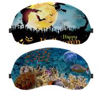 2 Pack Eye Mask, Sleeping Eye Mask for Side Sleeper, Underwater Sea Turtle Coral Fishes Zero Eye Pressure Night Blindfold, Adjustable Sleep Cover, Completely Block Out Light Eye Shade