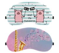 2 Pack Eye Mask, Sleeping Eye Mask for Side Sleeper, Zero Eye Pressure Night Blindfold, a Saxophone with Musical Notes Adjustable Sleep Cover, Block Out Light Eye Shade