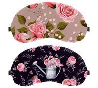 2 Pack Eye Mask, Sleeping Eye Mask for Side Sleeper, Zero Eye Pressure Night Blindfold, Painted Pink Flowers Pattern Black Adjustable Sleep Cover, Block Out Light Eye Shade