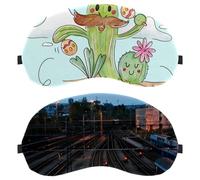 2 Pack Eye Mask, Sleeping Eye Mask for Side Sleeper, Zero Eye Pressure Night Blindfold, Train Track Pattern Adjustable Sleep Cover, Completely Block Out Light Eye Shade