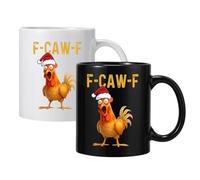 2 Pack F-Caw-F Funny Chicken Mug, 350ML Ceramic Coffee Mugs Farmhouse Themed, Christmas Rooster Cup, Animal Tea Cup, Farmhouse Home Decor for Friends, Party Lovers & Coworkers