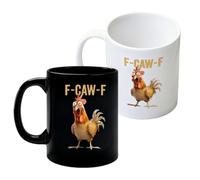 2 Pack F-Caw-F Funny Chicken Mug, Rooster Coffee Cup, Ceramic Farmhouse Themed Mug with Ergonomic Handle, Animal Tea Trumbler for Women Mother Lady Farm Kitchen Breakfast Morning