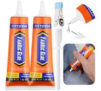 2 Pack Fabric Glue Permanent, 60ML/2.02oz Washable Clear Clothing Glue, Super Fabric Glue for Rhinestones, Patches, Clothes, Denim, Leather, Polyester, Fabrics, Doll Repair, Flannel, Cotton