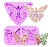 2 Pack Fairy Butterfly Silicone Molds, Flower Butterfly Fondant Mold