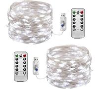 [2 Pack] Fairy Lights,8 Mode String Lights USB Plug in with Remote Control Timer, 12m/39ft 120LEDs Copper Wire String Lights Waterproof for Indoor Wedding Party Christmas Decorations (Cold White)