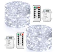 2-Pack Fairy Lights Battery Operated, 10M 100LED String Lights with Remote Timer Control Copper Wire Twinkle Light 8 Modes Dimmable Waterproof Indoor for Bedroom DIY Party Christmas Deco, Cold White