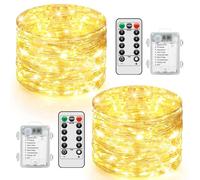 2 Pack Fairy Lights Battery Operated with Remote Control Timer, 10M 100LED String Lights, Twinkle Lights 8 Modes, Indoor Outdoor for Bedroom Party, Wedding, Christmas Decorations(Warm White)