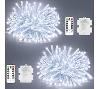 2 Pack Fairy Lights Battery Total 20M 200 LED Christmas Lights Outdoor | Cool White Lights 8 Modes Remote Control Timer Dimmable IP44 Waterproof Indoor Outside Garden Party Xmas Bedroom Decor