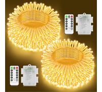 2 Pack Fairy Lights Battery Total 20M 200 LED Christmas Lights Outdoor | Warm White Lights 8 Modes Remote Control Timer Dimmable IP44 Waterproof Indoor Outside Garden Party Xmas Bedroom Decor