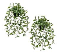 2 Pack Fake Hanging Plants for Shelf in Back Pot, Small Artificial Hanging Ivy Vine Plants Indoor Fake Potted Greenery Plant Decor Room Bathroom Wall End Table Mimi Faux Wandering Plant Set