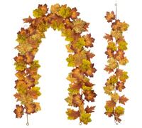 2 Pack Fall Leaf Garland, Artificial Maple Leaf Autumn Garland, Fall Leaves Hanging Vines, Fall Maple Leaves Thanksgiving Decor for Indoor Outdoor Home Wedding Party Fireplace Mantle (#3, 5.8Ft)