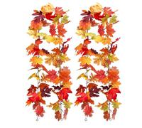 2 Pack Fall Maple Leaf Garland, 5.7ft Piece Artificial Flowers Maple Leaf Rattan Leafs, Leaves Mixed 7 Color Leaves Decor Garland, Decorating Autumn Party Thanksgiving Day Halloween Party Crafts