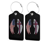 2 Pack Faroe Islands Faroese Faeroese America Flag Wings Leather Luggage Tag for Suitcase with ID Label Privacy Cover Address Card Stainless Steel Loop Travel Tags