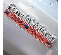 2 Pack Female Veteran Edition Car Emblem with 4 Adhesives, 3D Badge Decal for Trucks, Metal Stickers Replacement Compatible with Universal Vehicle, Army Veteran Gifts for Women (Silver & Red)
