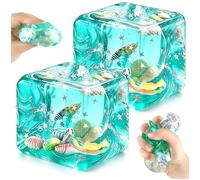 2 Pack Fidget Cube, Ice Cube Sensory Toys with Floating Ocean Shells & Stars Stress Relief Office Desk Cubes Stress Ball Fidget Toy for Adults and Teens (4.5 cm)