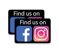 2 Pack - FIND US ON Facebook & Instagram 12cm Or 18cm Self Adhesive Stickers - Work Van Shop Office Sign Graphics Advertising Sign Writing Decal Black (12cm x 8cm)