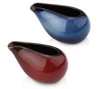 2 Pack Fine Porcelain Gravy Boat, 3.5Oz/100 ml Small Ceramic Creamer Container with Spout, Coffee Sauce Milk Pitcher Set for Breakfast Restaurant Home Salad Dressing (Style B)