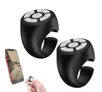 2 Pack Fingertip Wireless Bluetooth Remote Control Finger Ring Page Turner Scrolling Clicker Volume Control for Home Office (black)