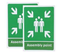 2 Pack Fire Assembly Point Sign Outdoor, Rigid Plastic Fire Exit Sign, Fires Action Notice Signs with 4 Pre Drilled Holes for Workplace, School & Public Buildings Emergency Exit (Green)