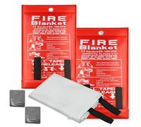 2 Pack Fire Blanket 1m X 1m,Emergency Fire Blanket for Kitchen Quick Unfolding Fiberglass Flame Retardant W/Hooks Fire Blankets, Heavy Duty Fire Suppression Blankets for Home, Office & Caravan