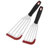 2 Pack Fish Spatula Stainless Steel with Silicone Tip, Heat Resistant Slotted Turner for Non Stick Pan, Flexible Spatula for Fish, Eggs, Pancakes, Omelettes