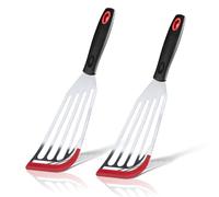 2 Pack Fish Turner Spatula, Heat Resistant Silicone-Tip Slotted Spatula, Fish Slice for Non Stick Pans, Flexible and Thin Stainless Steel Spatulas for Fishs, Egg, Pancake