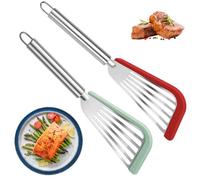 2 Pack Fish Turner Spatula, Stainless Steel with Silicone-Tip for Non Stick Pans, Heat Resistant Slotted Spatulas for Flipping Fish, Eggs, Pancakes, 29.5 * 8.5cm