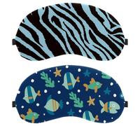2 Pack Fishes Pattern Seaweed Ocean Life Sleep Mask, Completely Block Out Light Eye Mask for Side Sleeper, Zero Eye Pressure Night Blindfold, Adjustable Eye Shade Cover