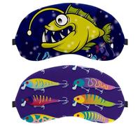 2 Pack Fishing Lure with Dark Purple Background Sleep Mask for Back and Side Sleeper, 100% Light Blocking Eye Mask, Adjustable & Breathable Sleeping Eye Cover, Zero Eye Pressure