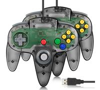 2 Pack FISUPER USB N64 Controller, Wired Video Game Controller USB Gamepad for Windows PC MAC Raspberry PI Retropie (Clear Black)