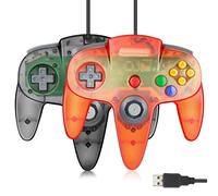 2 Pack FISUPER USB N64 Controller, Wired Video Game Controller USB Gamepad for Windows PC MAC Raspberry PI Retropie (Clear Black + Clear Red)