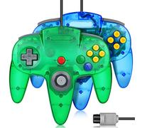 2 Pack FISUPER Wired N64 Controller Classic Gamepad Joystick for N64 Console (Clear Green + Clear Blue)