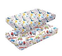 2 Pack Fitted Cot Bed Sheets 140 x 70cm for Girl Boys | Baby Bed Sheets | Easy Care Soft Cotton and Dureable, Unique Car & Dinosaur Pattern Baby Crib Mattress