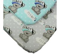 2-Pack Fitted Sheet for Baby, Toddler, Child, 100% Cotton Super Soft with Blue and Grey Boy's Teddy Pattern, for Bedside Crib, Compatible with Chicco Next2Me, Tutti Bambini Cozee, 55x90cm