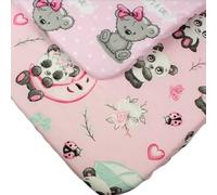 2-Pack Fitted Sheet for Baby, Toddler, Child, 100% Cotton Super Soft with Girl's Beautiful Pink Panda and Teddy Pattern, for Bedside Crib, Compatible with Chicco Next2Me, Tutti Bambini Cozee, 55x90cm