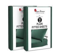 2 Pack Fitted Sheet King Size - Deep Pocket 25cm - Microfiber Bed Sheet (152x203 cm) - Wrinkle & Fade Resistant - Elastic Corners - Breathable & Easycare Bottom Sheet - Dark Green